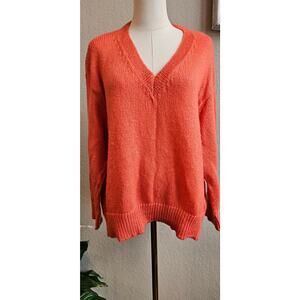 Wooden‎ Ships Wool Blend Knit Cozy V-Neck Pullover Sweater Women Size M/L Orange